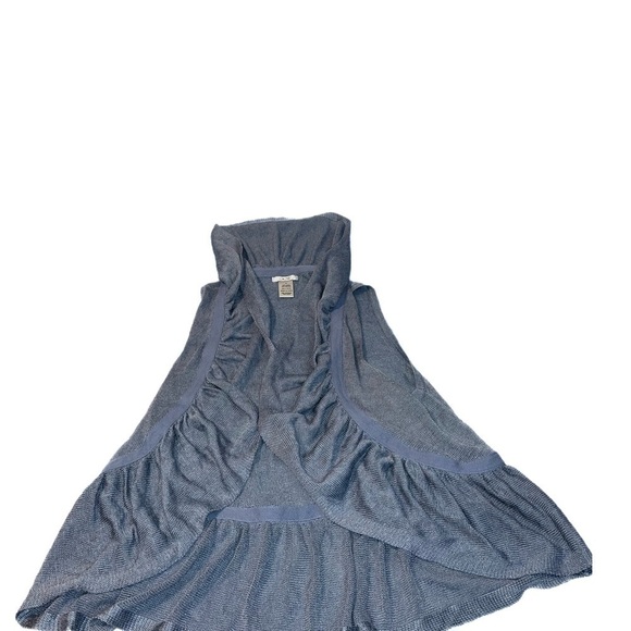CACHE blue sleeveless frill Boho Solid Color Block cardigan sweater vest size M - Picture 4 of 9